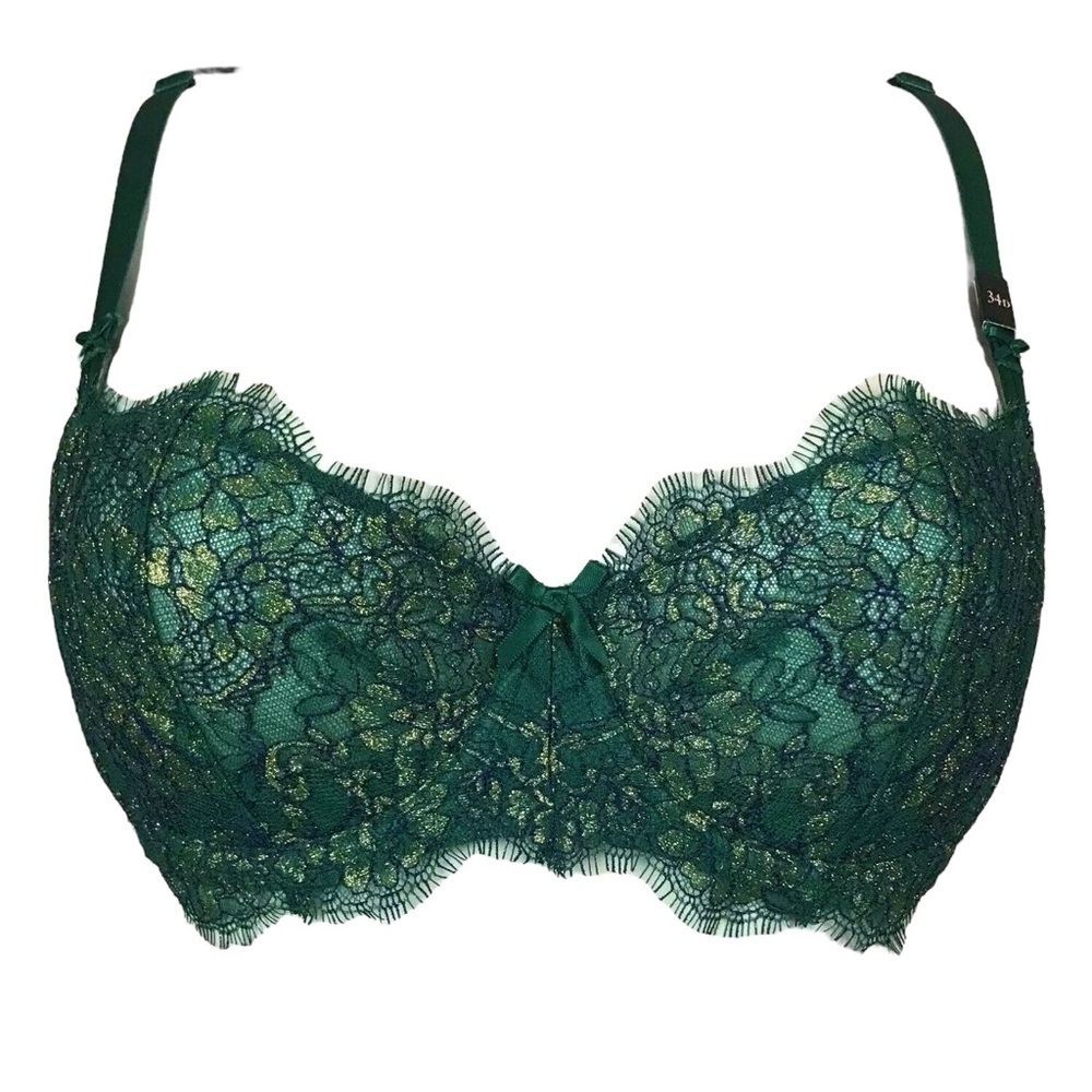 New Victorias Secret Dream Angels • Green Gold Lace Unlined Push-Up No Padding